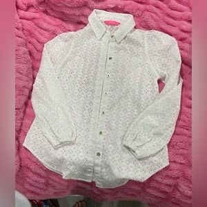 Lilly Pulitzer White Eyelet Embroidered Button Down XS Resort Preppy Blouse
